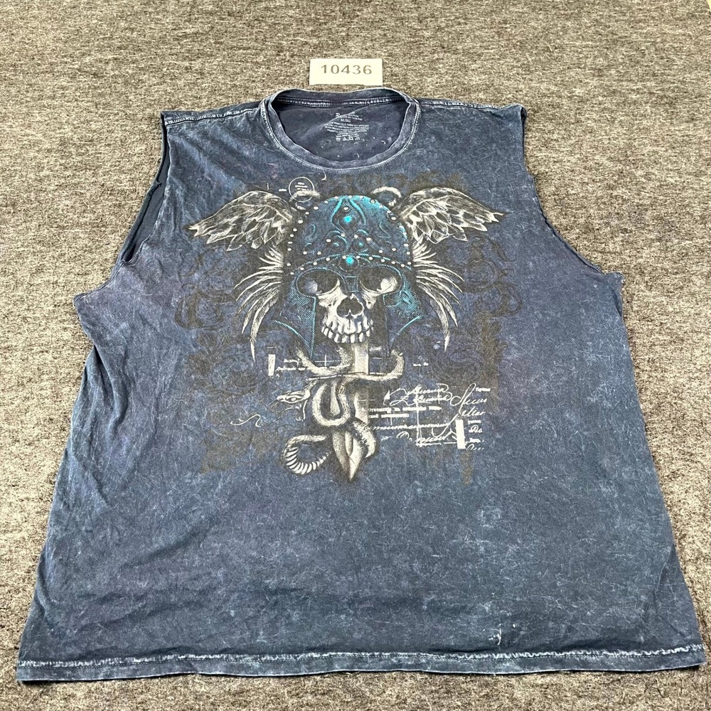Route 66 Tank Top Mens XL Blue Skull Graphic Print Cotton Crew Neck Biker Casual